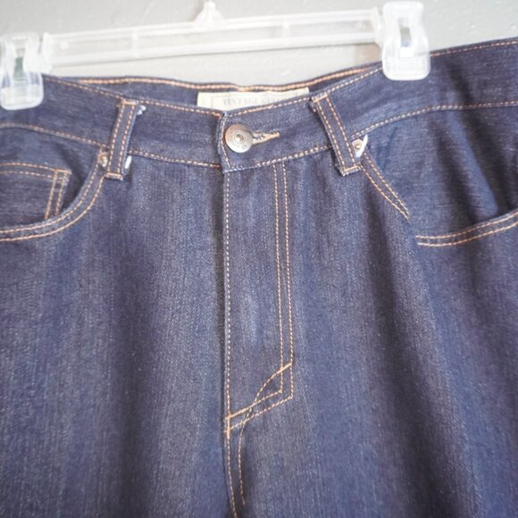 Vintage Genes Mens Dark Wash Blue Slim Straight Denim Distress Jeans Size 34X32 - Picture 3 of 9